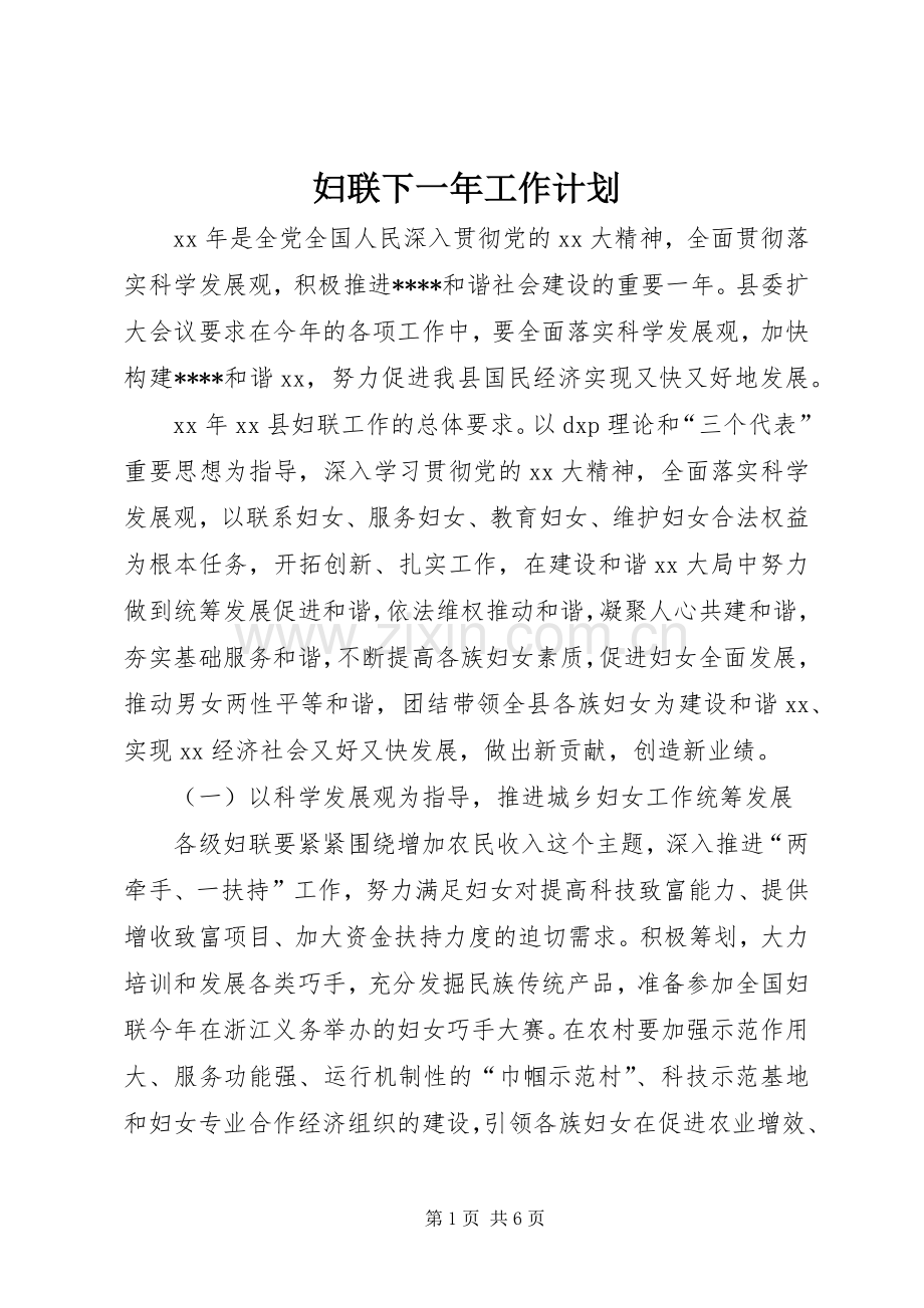 妇联下一年工作计划 .docx_第1页