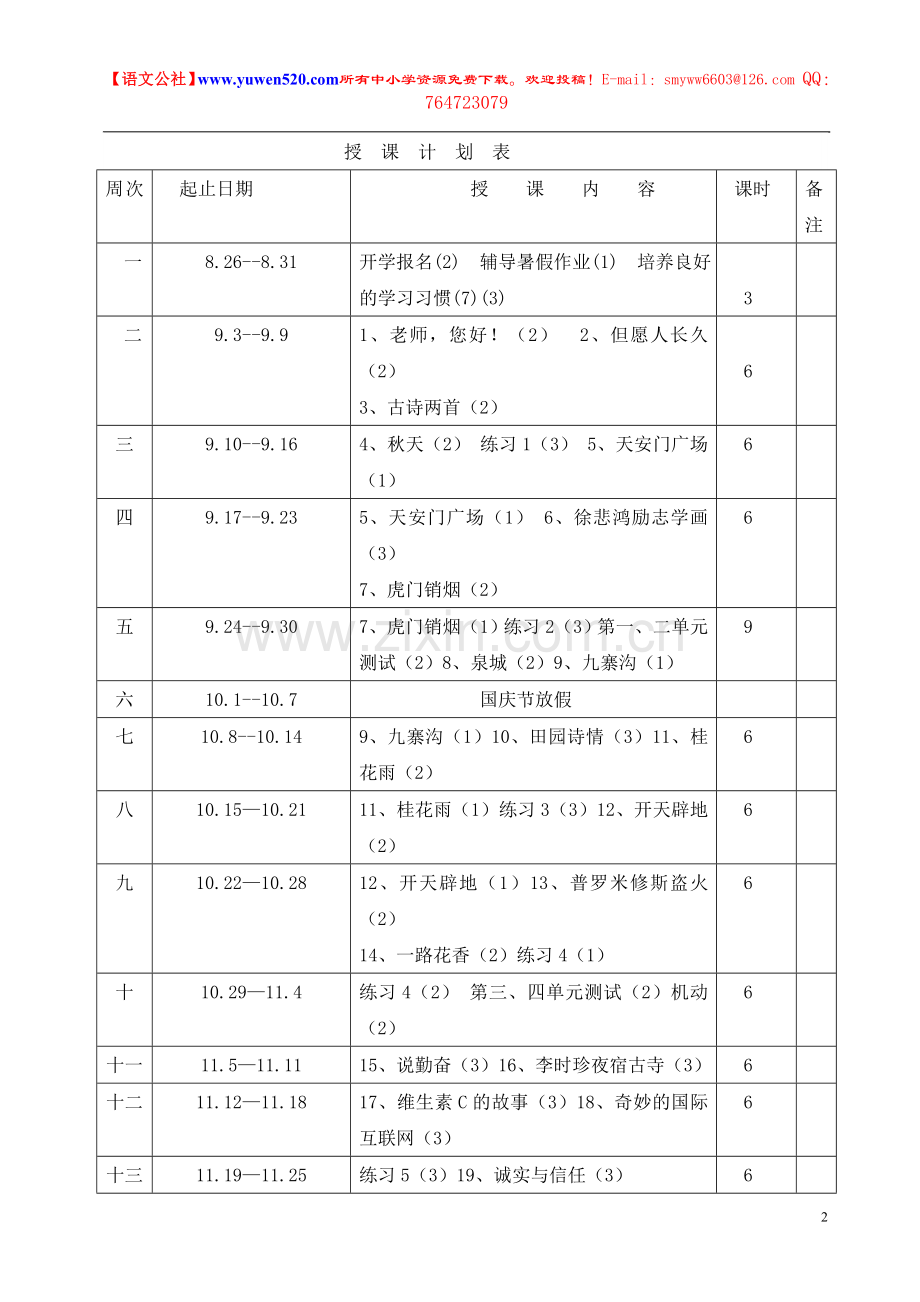 苏教版四年级上册语文教案全集（含教学计划及学生成绩表）.doc_第2页