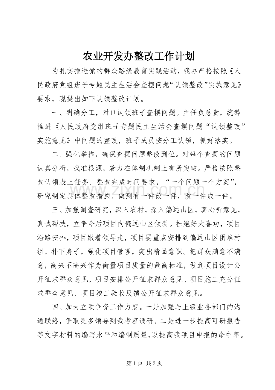 农业开发办整改工作计划.docx_第1页