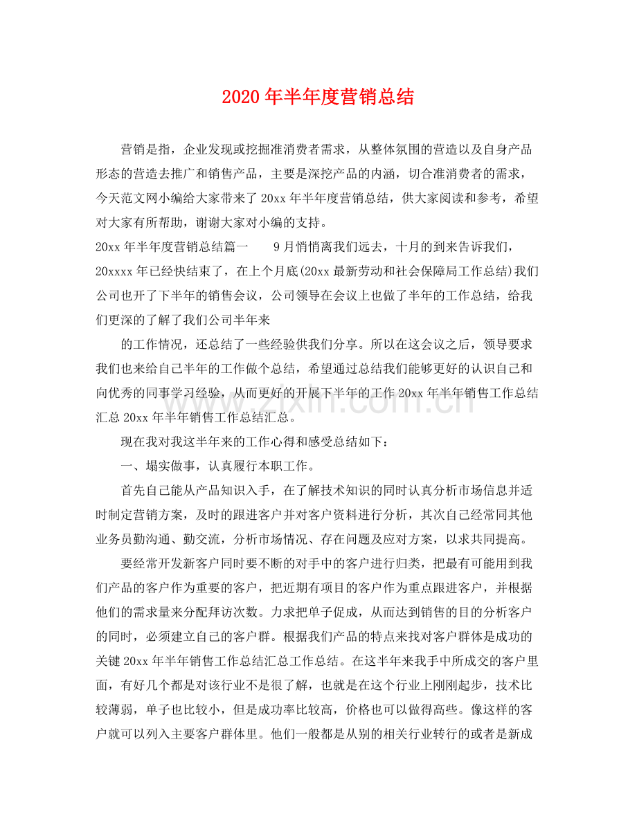 2020年半年度营销总结 .docx_第1页