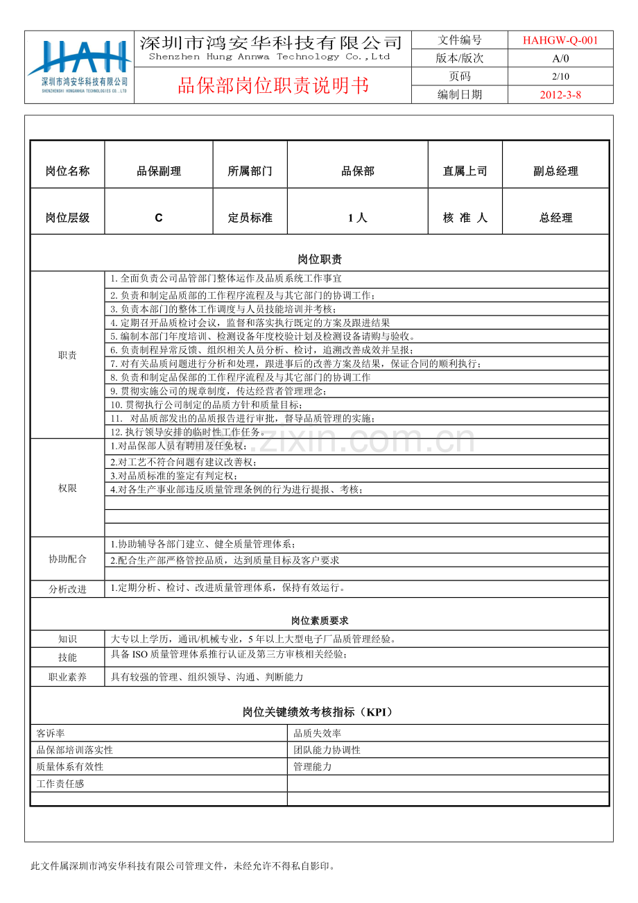 品保部岗位职责与权限.doc_第3页