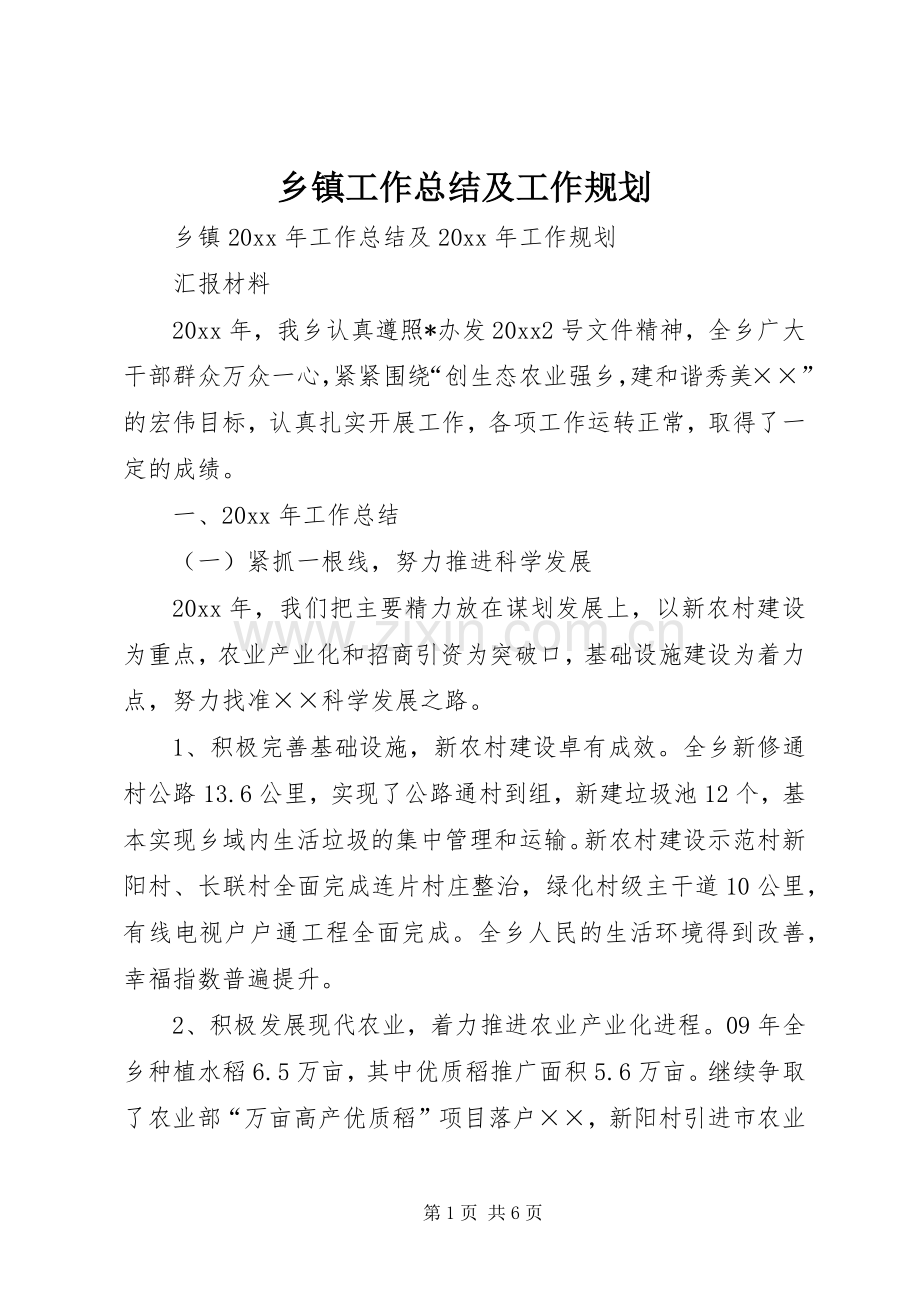 乡镇工作总结及工作规划.docx_第1页