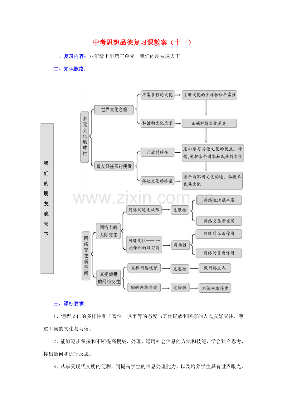 八年级政治上册第三单元 我们的朋友遍天下教案人教版.doc_第1页