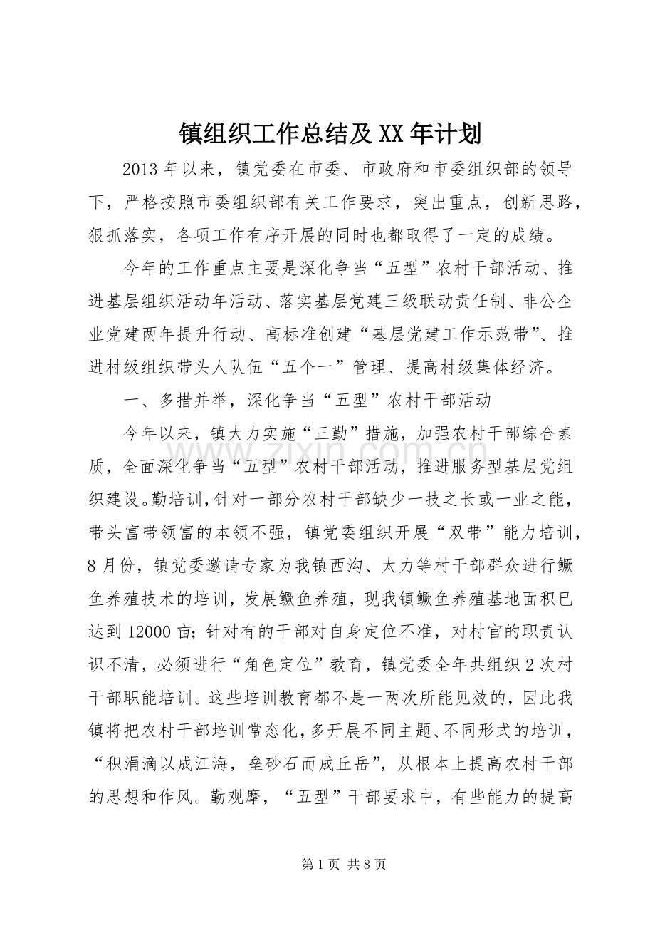 镇组织工作总结及XX年计划.docx_第1页