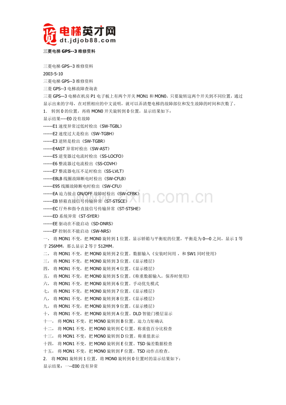 电工电子_三菱电梯GPS--3维修资料.doc_第1页