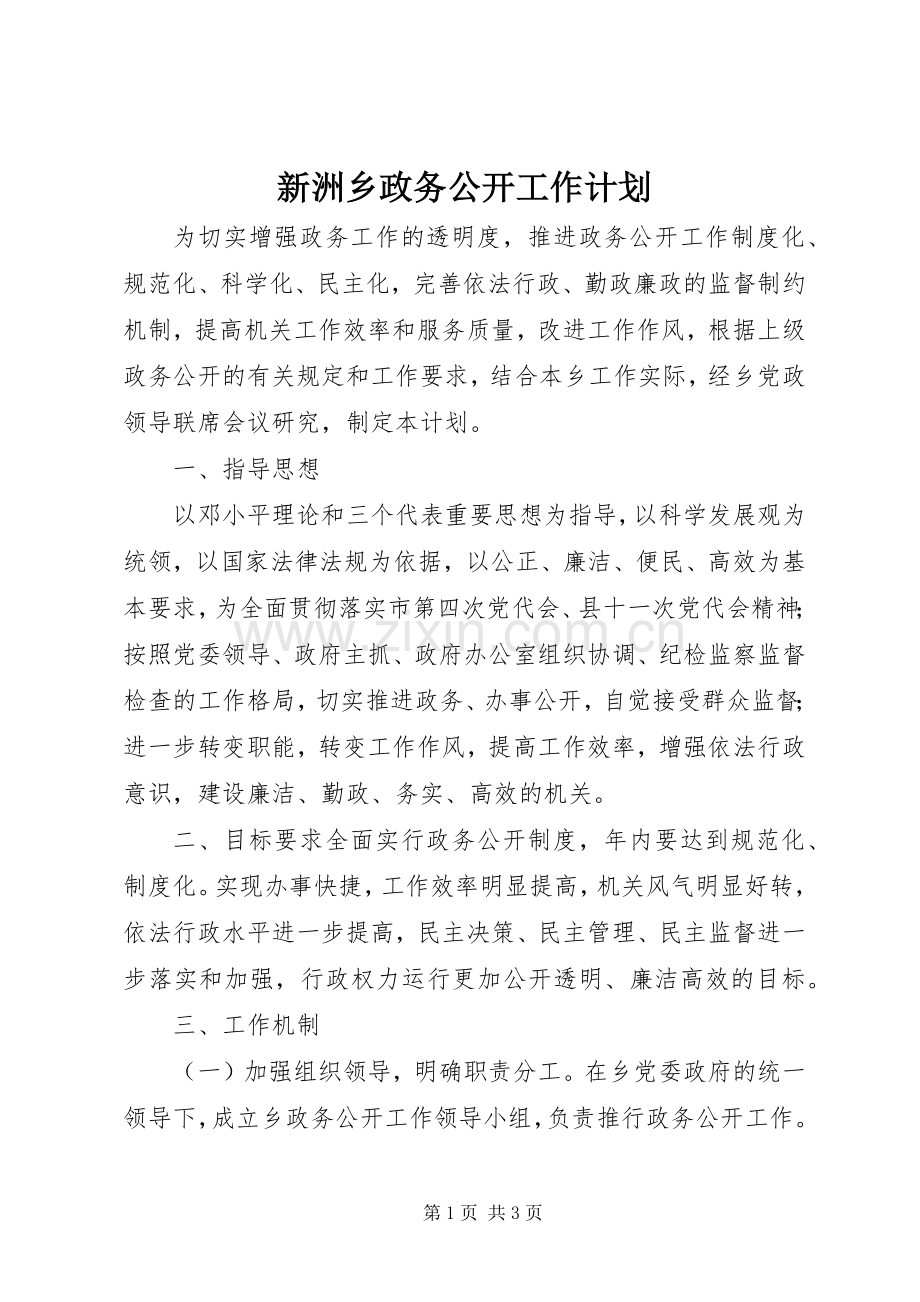 新洲乡政务公开工作计划.docx_第1页