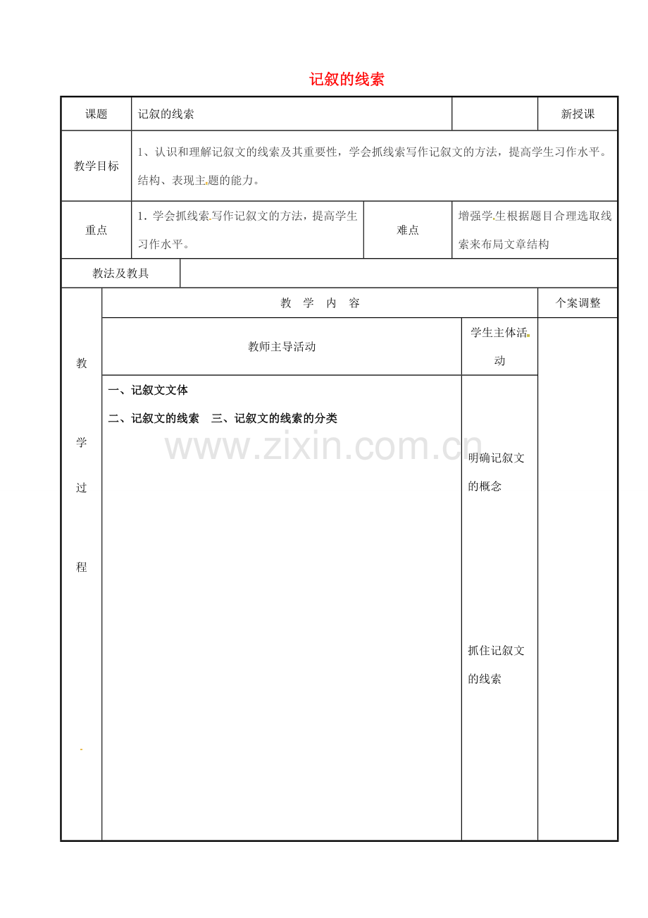 八年级语文下册 第一单元 作文 写作记叙的线索教案 （新版）新人教版-（新版）新人教版初中八年级下册语文教案.doc_第1页