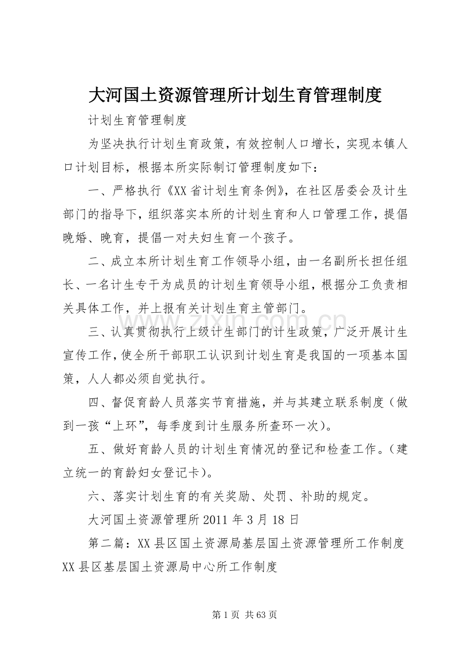 大河国土资源管理所计划生育管理制度.docx_第1页