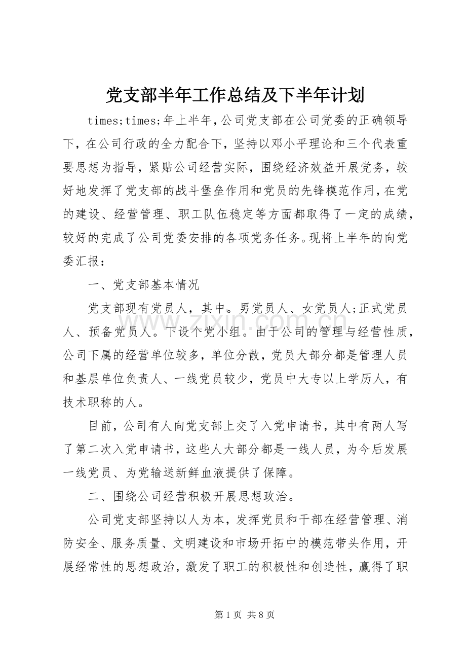 党支部半年工作总结及下半年计划.docx_第1页