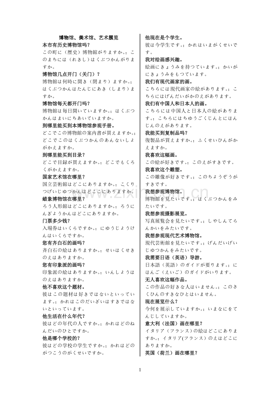 [日本语の常用语]_003_博物馆、美术馆、艺术展览.doc_第1页