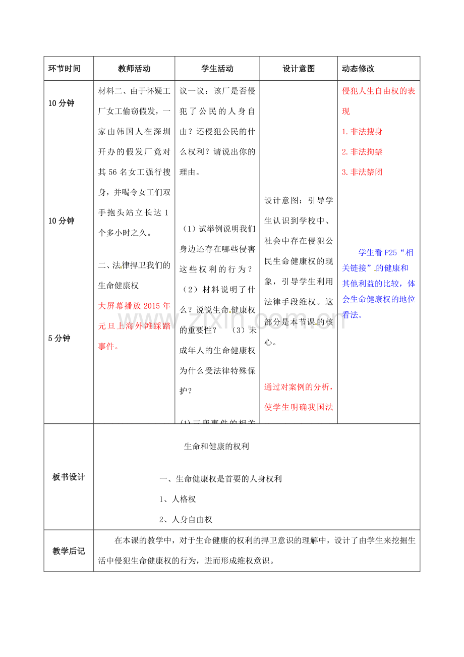 吉林省双辽市八年级政治下册 第二单元 我们的人身权利 第三课 生命健康权与我同在 第1框 生命和健康的权利教案 新人教版-新人教版初中八年级下册政治教案.doc_第2页