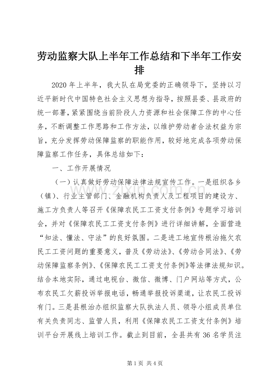 劳动监察大队上半年工作总结和下半年工作安排.docx_第1页