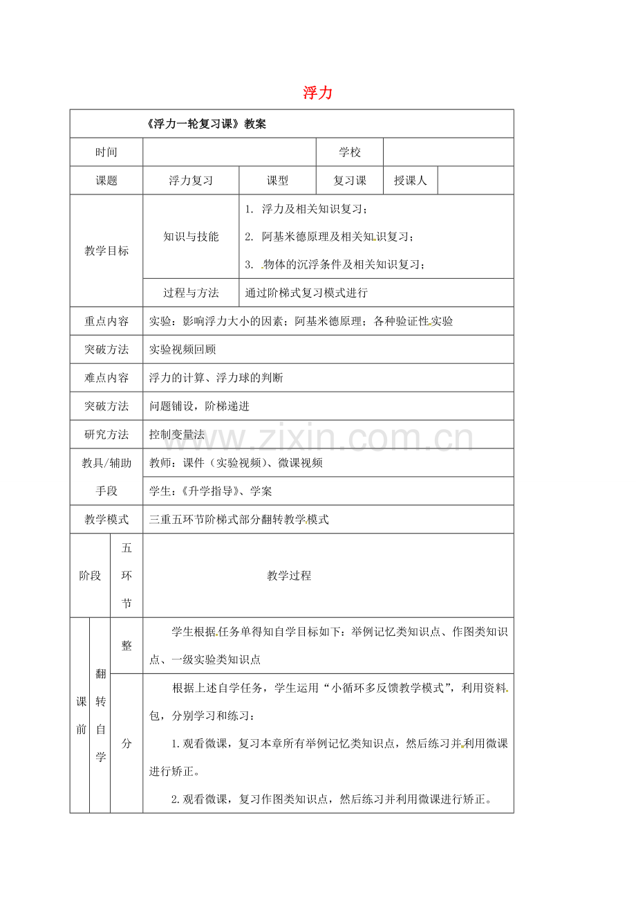 山东省青岛市中考物理一轮复习 浮力教案-人教版初中九年级全册物理教案.doc_第1页