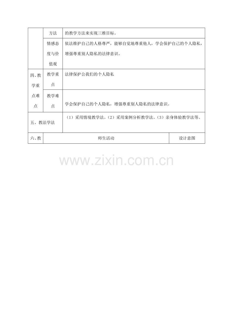 八年级政治上册 第四单元 我们依法享有人身权、财产 第八课 伴我们一生的权利 第二框 法律保护我们的人格尊严教案 鲁教版-鲁教版初中八年级上册政治教案.doc_第2页