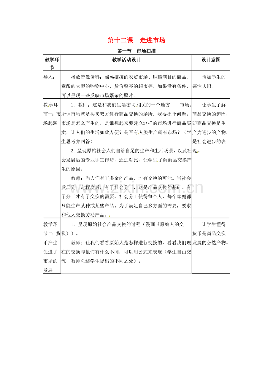 四川省宜宾县复龙初级中学八年级政治下册 第十二课 走进市场教案 教科版.doc_第1页