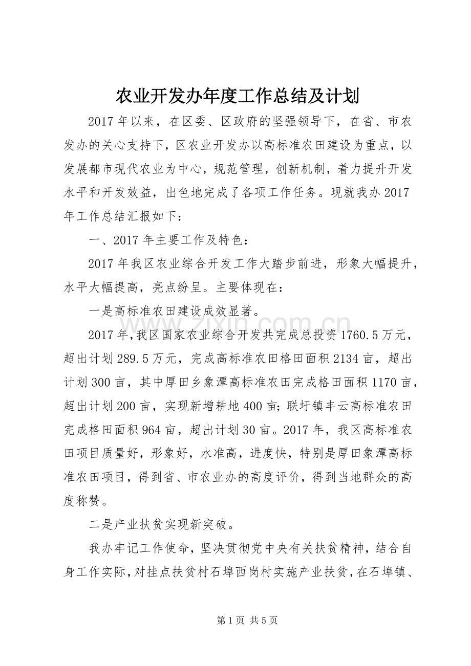 农业开发办年度工作总结及计划.docx_第1页