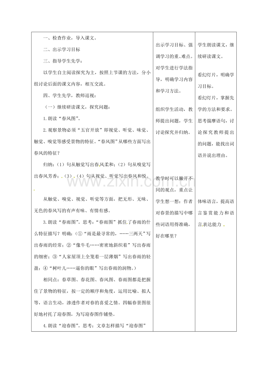 甘肃省酒泉市瓜州县第二中学七年级语文下册 第二单元 第一课第三课时《春》教案 北师大版.doc_第2页