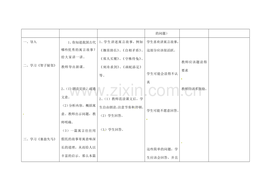 四川省华蓥市明月镇七年级语文上册 30 寓言四则（第2课时）教学设计 （新版）新人教版.doc_第2页