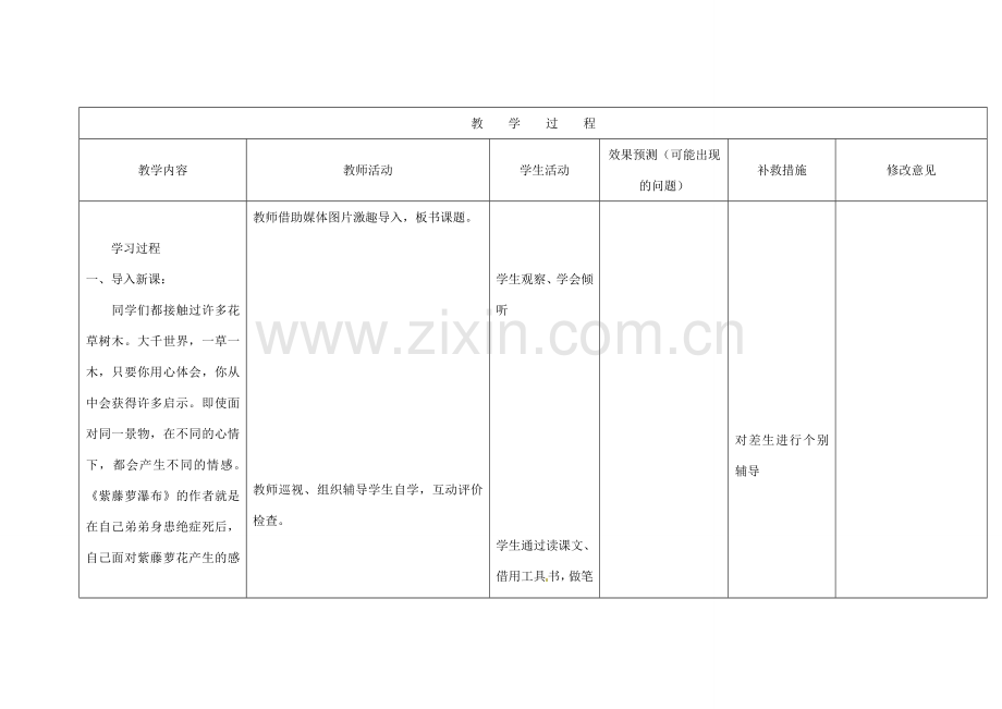 四川省华蓥市明月镇七年级语文上册 16 紫藤萝瀑布教学设计 （新版）新人教版.doc_第2页