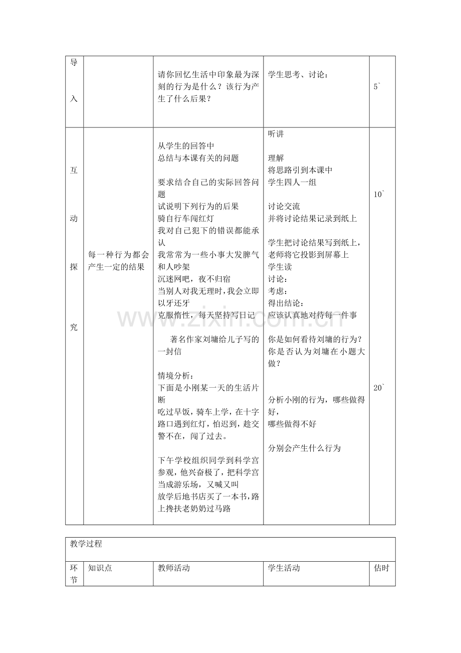 七年级政治下册 第十八课 第2框 行为不同 结果不同教案 鲁教版-鲁教版初中七年级下册政治教案.doc_第2页