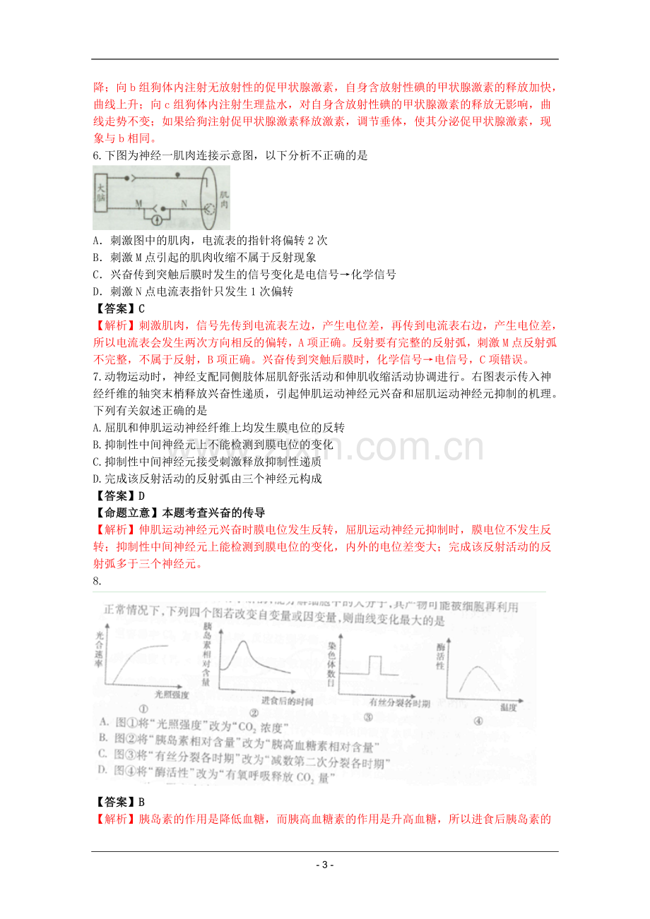 高考名师预测生物试题：知识点08神经调节与体液调节.doc_第3页