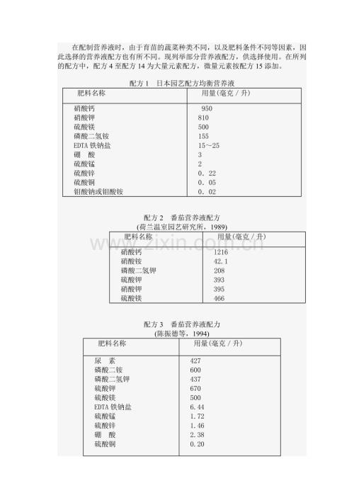 无土栽培(营养液配方).doc