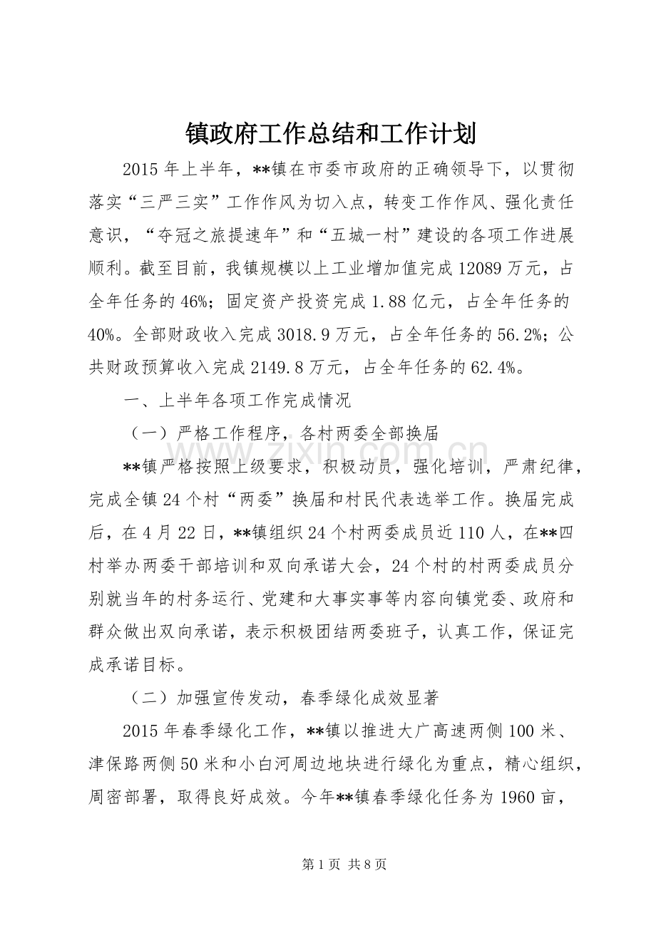 镇政府工作总结和工作计划 .docx_第1页