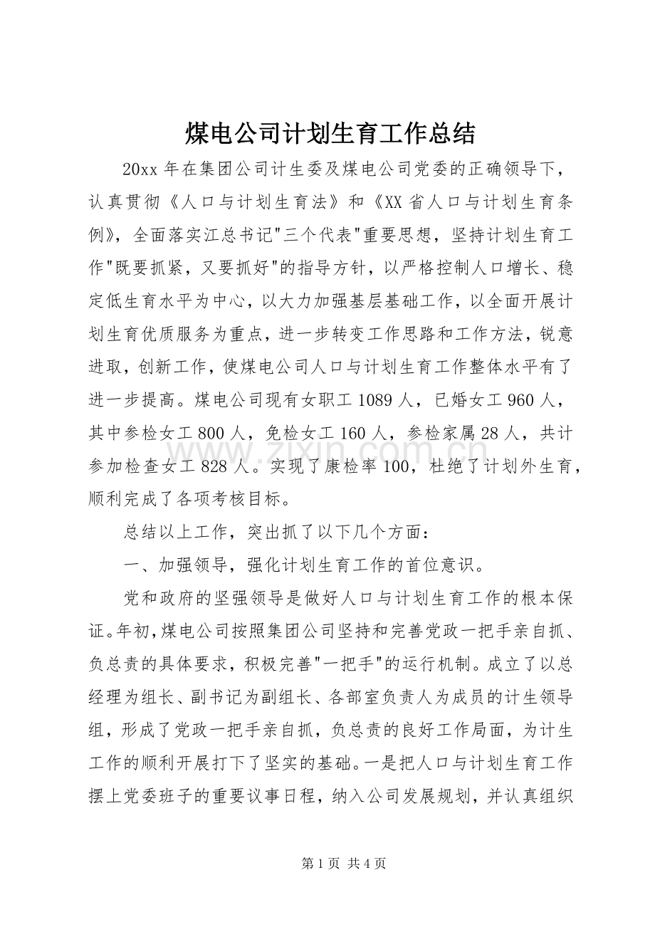 煤电公司计划生育工作总结 .docx_第1页