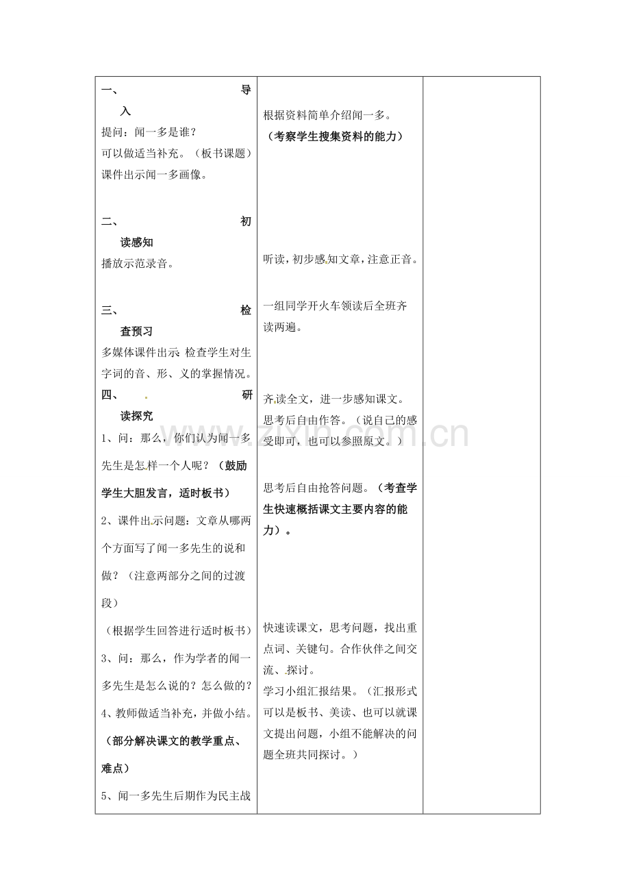 七年级语文上册 《闻一多先生的说和做》教案 鲁教版.doc_第2页