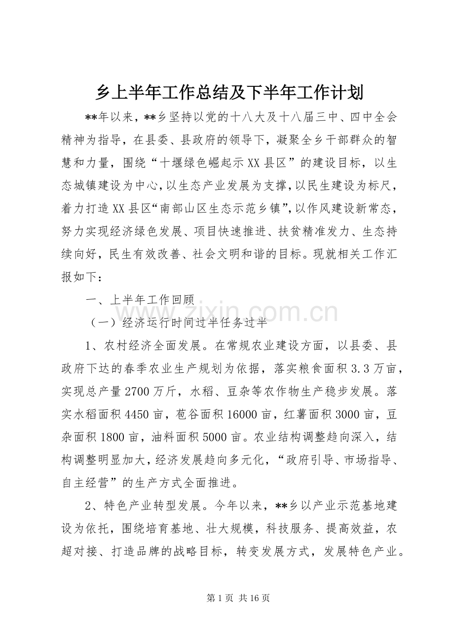 乡上半年工作总结及下半年工作计划_1.docx_第1页