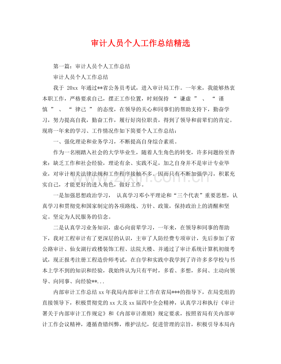 审计人员个人工作总结 .docx_第1页