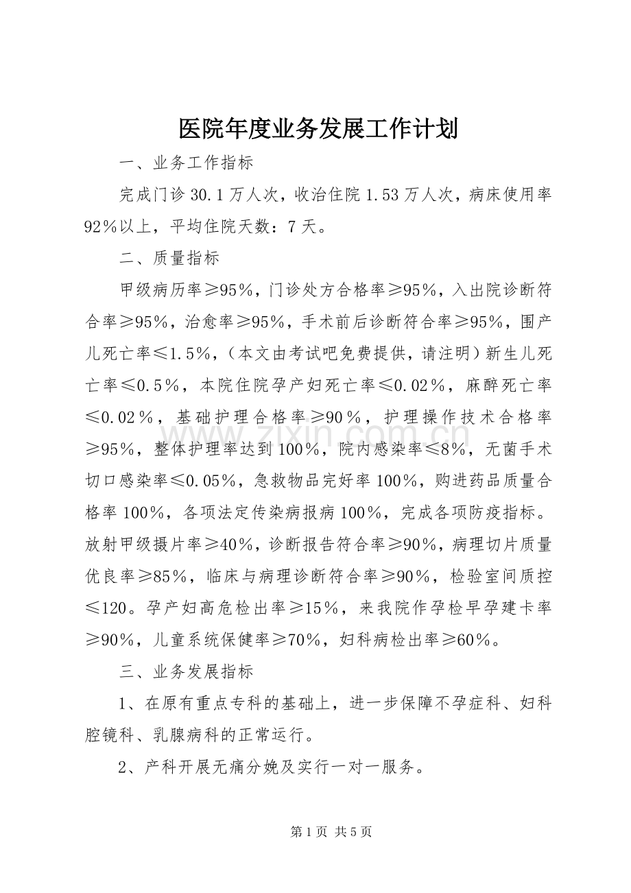 医院年度业务发展工作计划.docx_第1页