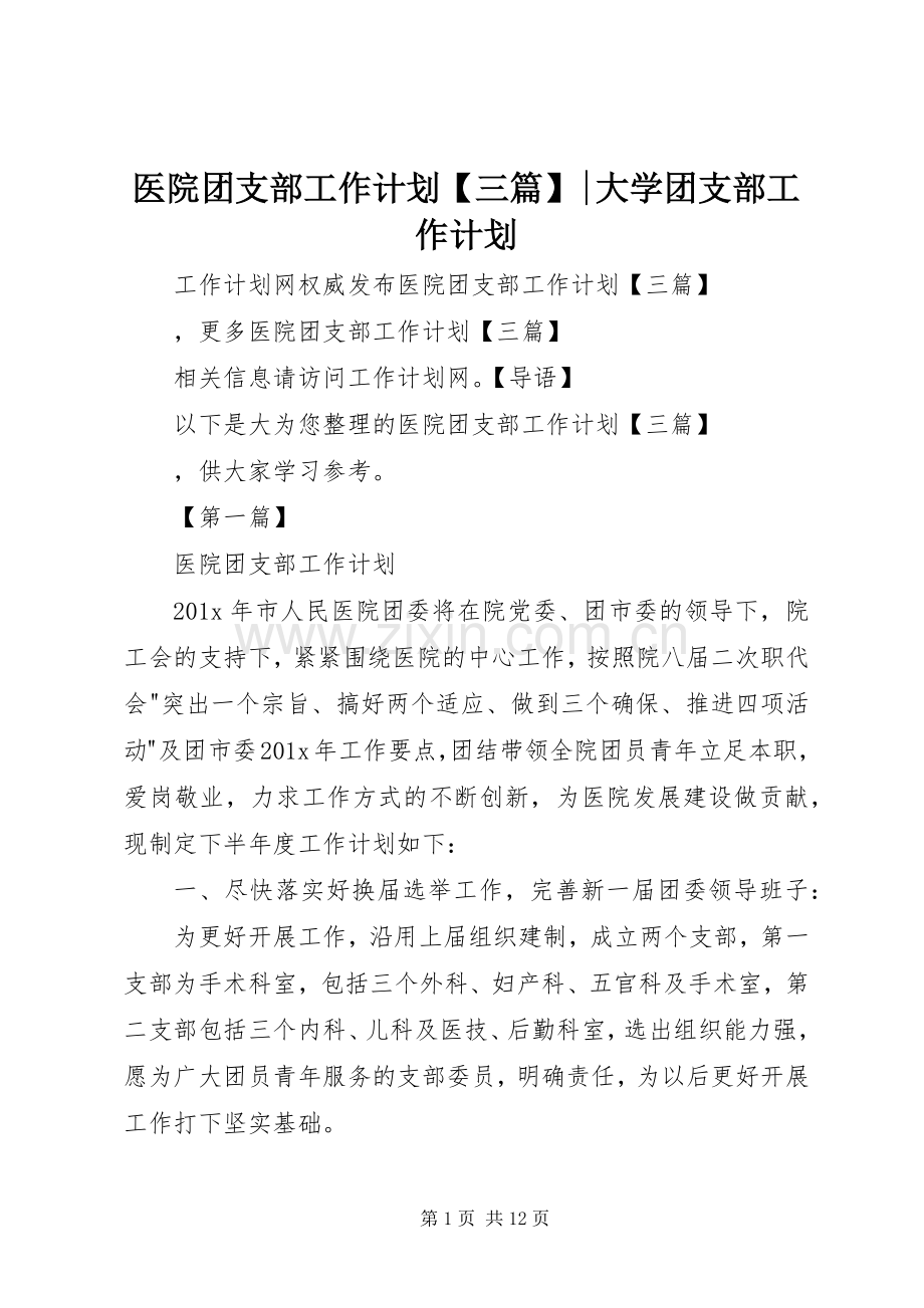 医院团支部工作计划【三篇】-大学团支部工作计划.docx_第1页