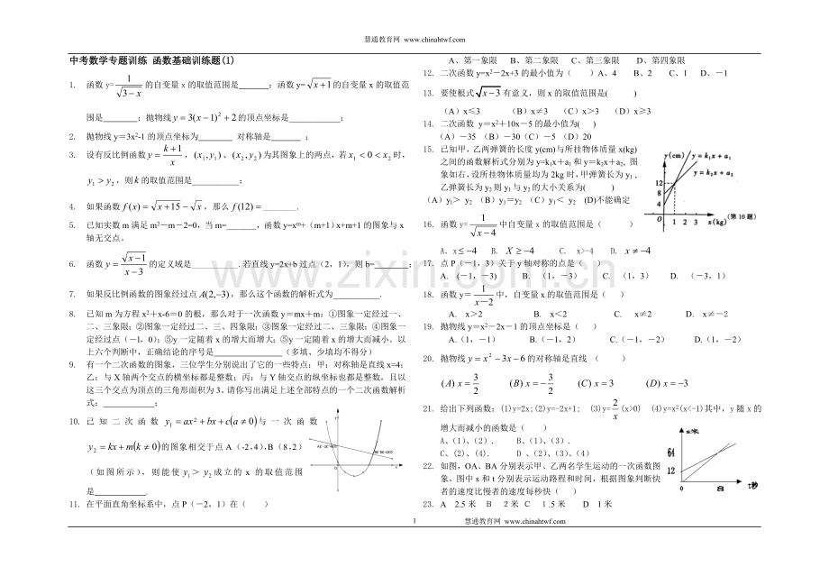 中考数学专题训练函数基础训练题.doc_第1页