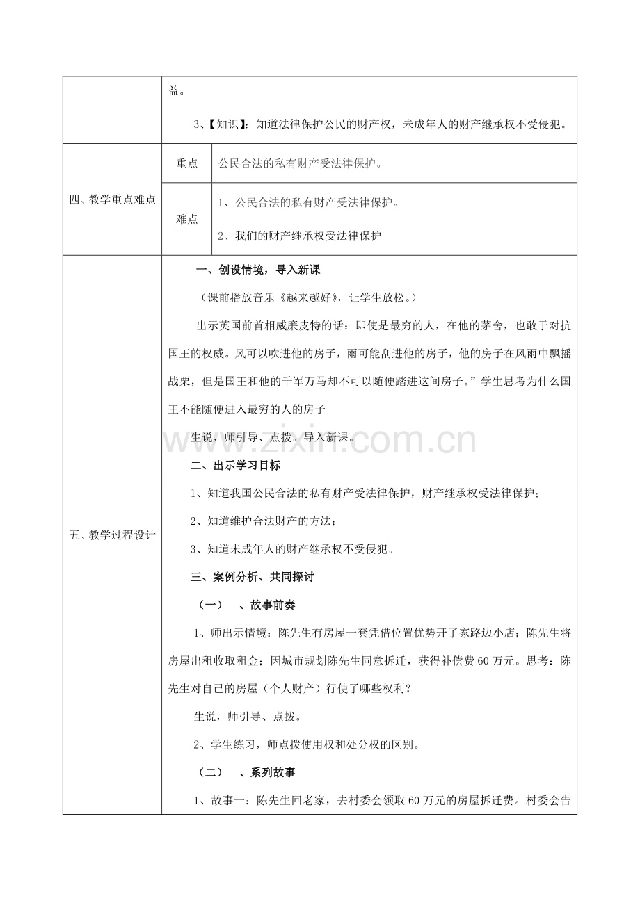 八年级政治上册 第四单元 我们依法享有人身权、财产 第九课 依法享有财产权、消费者权 第1框《财产属于谁、留给谁》教案 鲁教版-鲁教版初中八年级上册政治教案.doc_第2页