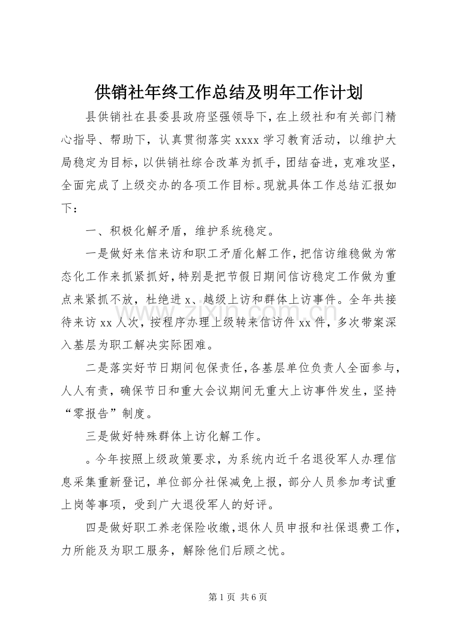 供销社年终工作总结及明年工作计划.docx_第1页