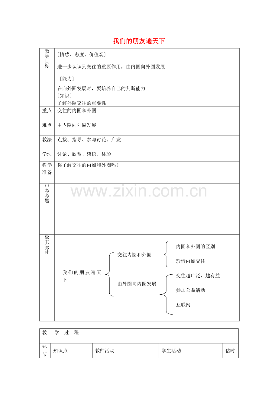 八年级政治上册 2.3.2 我们的朋友遍天下教案 鲁教版-鲁教版初中八年级上册政治教案.doc_第1页