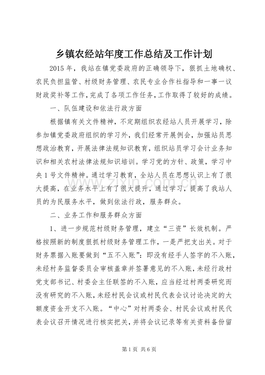 乡镇农经站年度工作总结及工作计划.docx_第1页