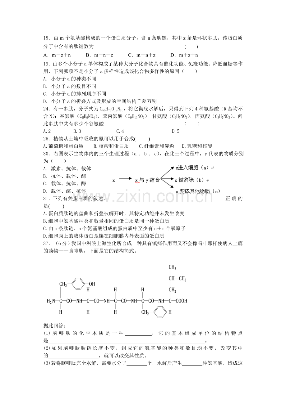 高一生物元素及蛋白质题目.doc_第2页