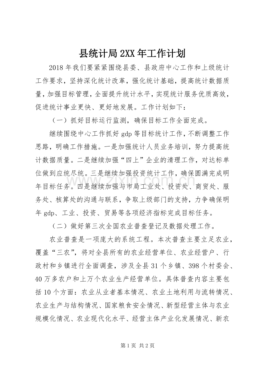 县统计局2XX年工作计划 .docx_第1页