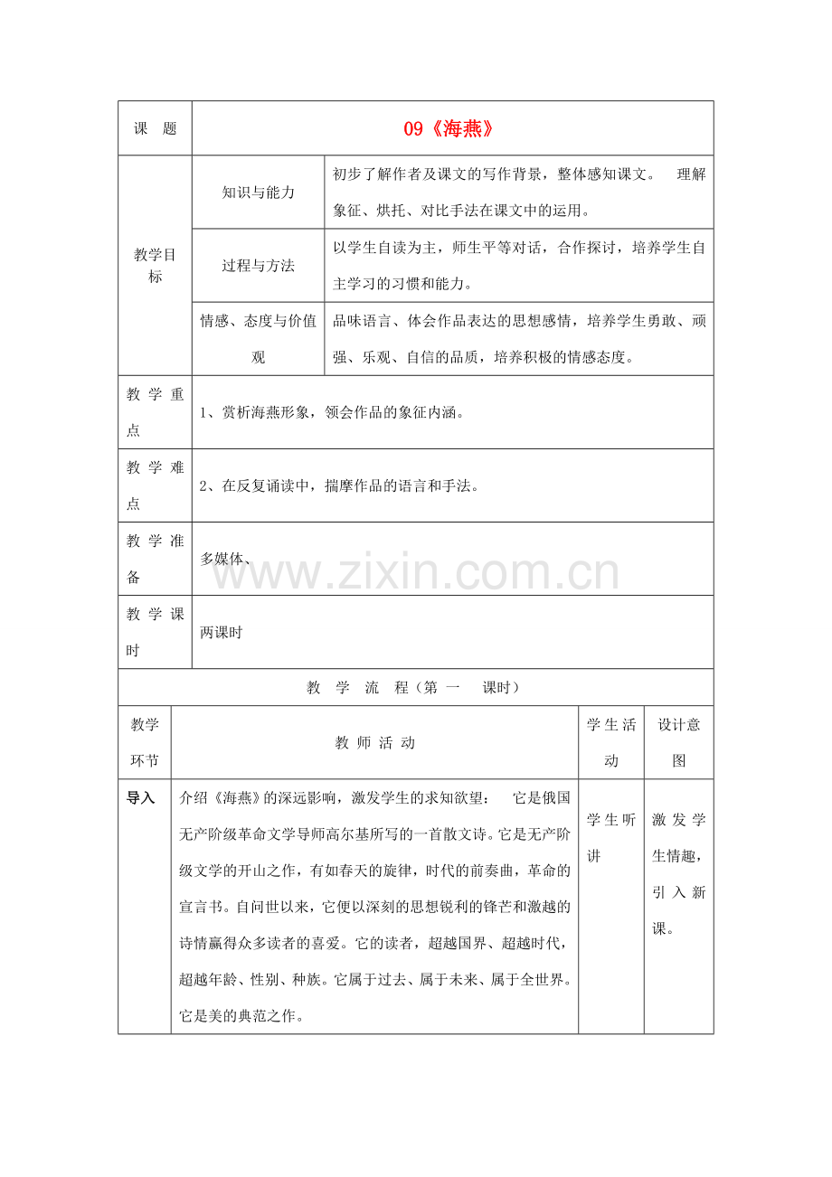 八年级语文下册 海燕教案20 人教新课标版.doc_第1页