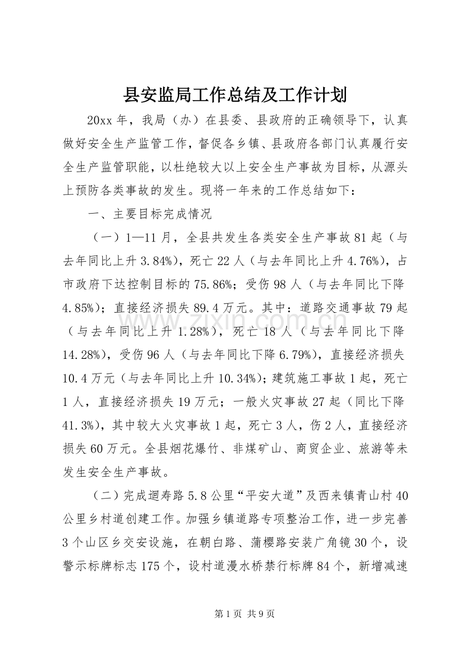 县安监局工作总结及工作计划.docx_第1页