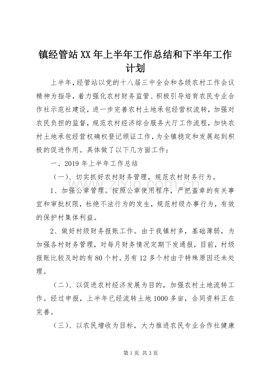 镇经管站XX年上半年工作总结和下半年工作计划 .docx_第1页