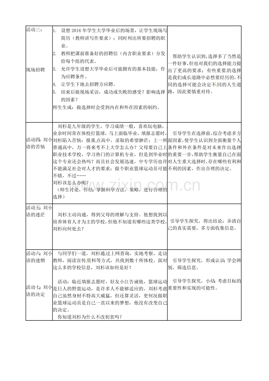 河北省临西县第一中学九年级政治全册《第四单元 第十课 第三框 未来道路我选择》教学设计 新人教版.doc_第2页