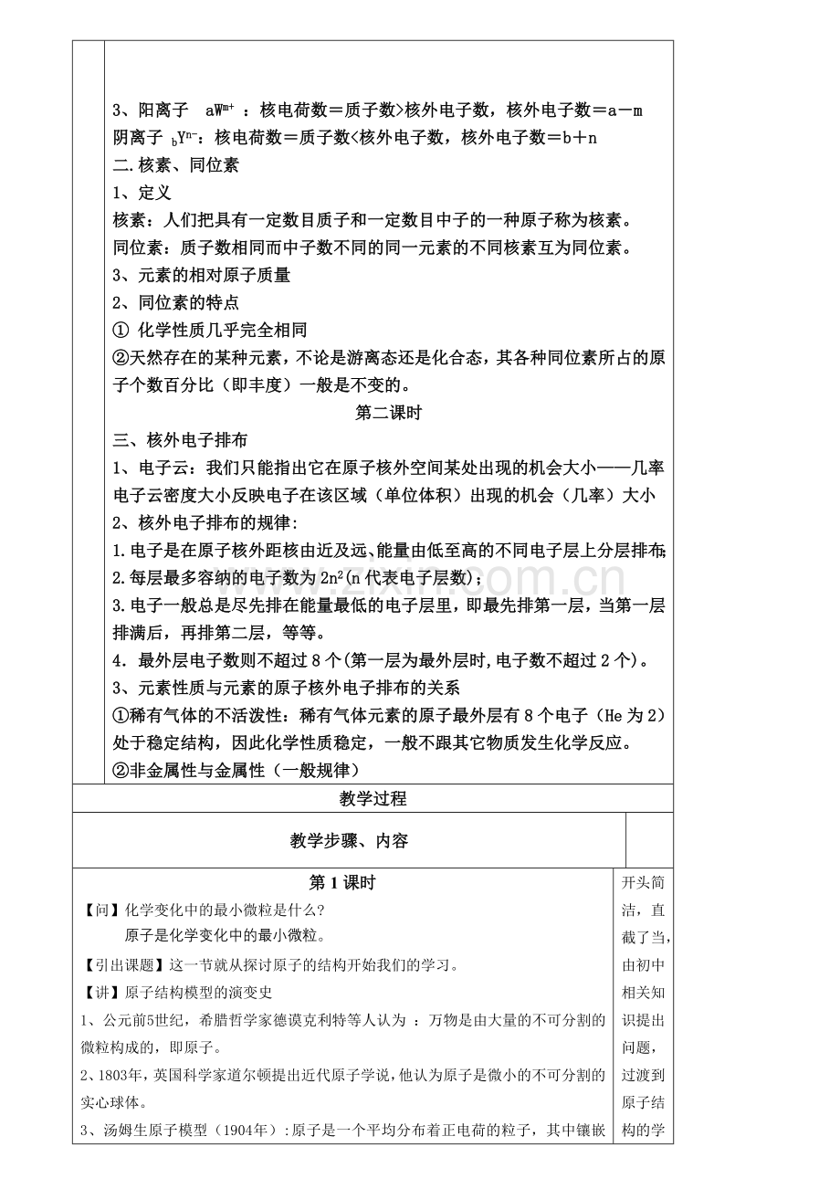 高中化学第一节元素周期表-原子结构教案人教版必修2.doc_第2页