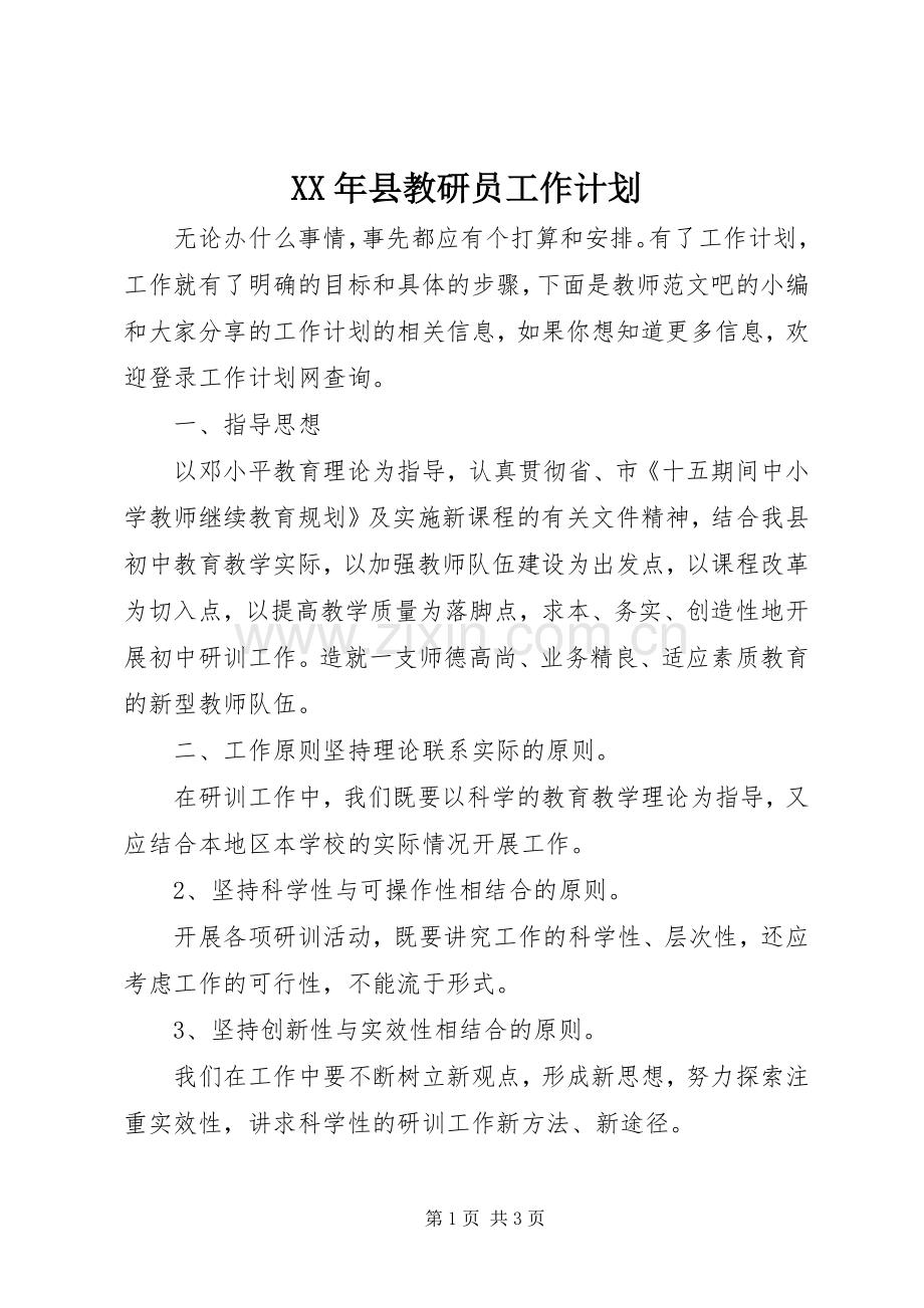 XX年县教研员工作计划.docx_第1页