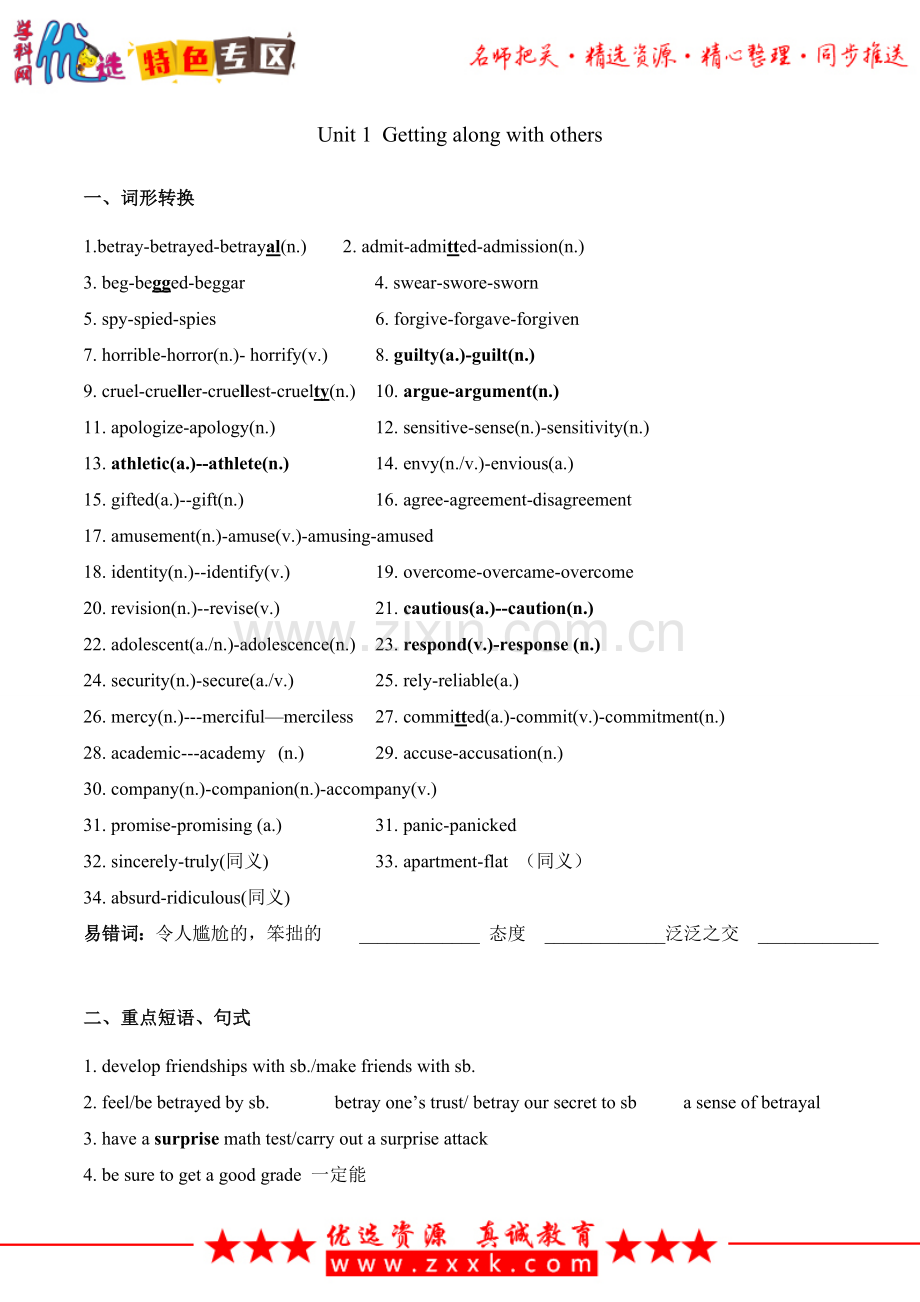 【整合】牛津译林版高中英语必修5-Unit-1-单元复习素材.doc_第1页