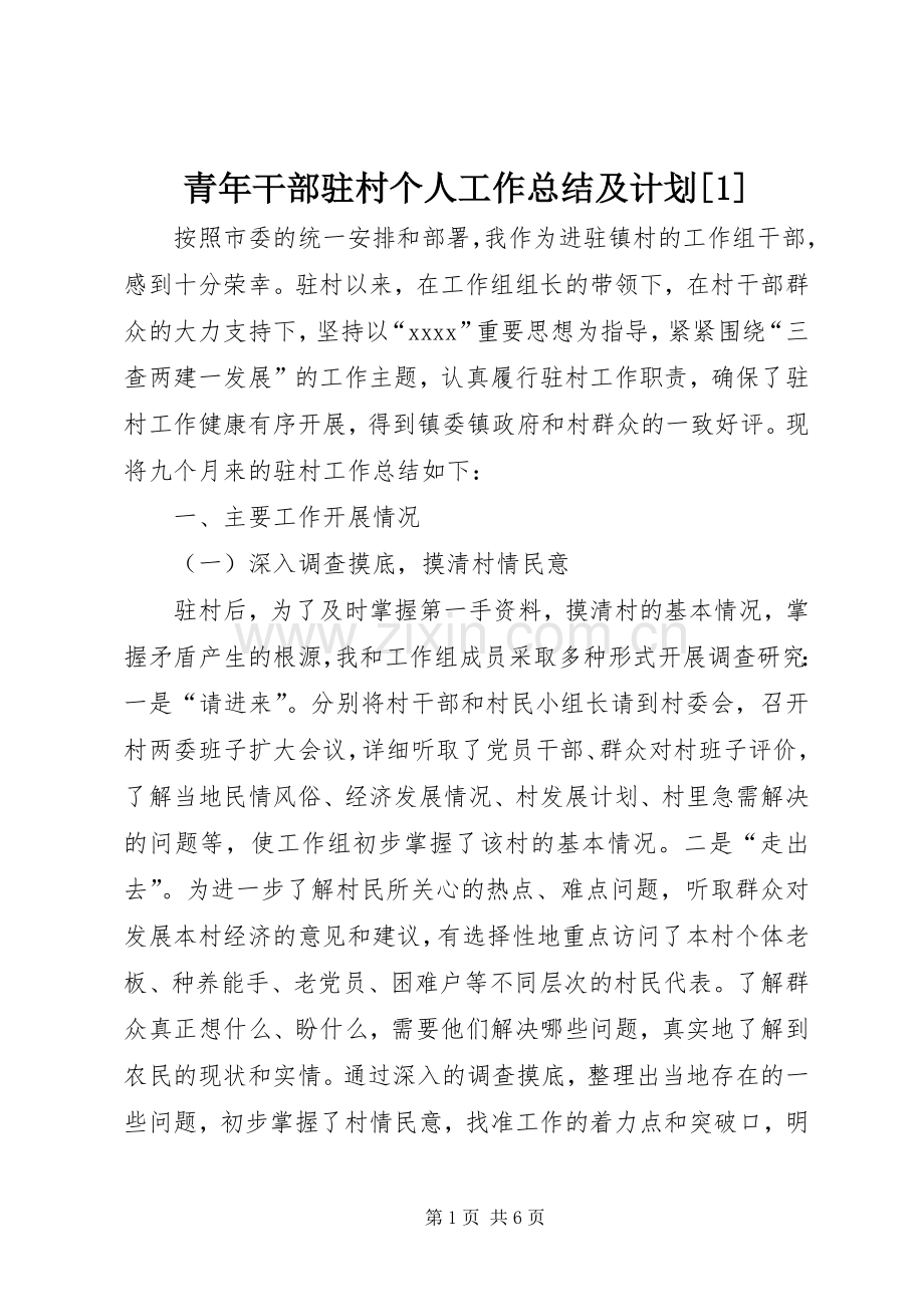 青年干部驻村个人工作总结及计划[1].docx_第1页