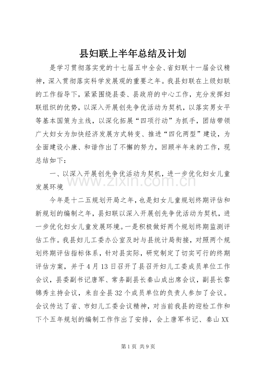 县妇联上半年总结及计划_1.docx_第1页