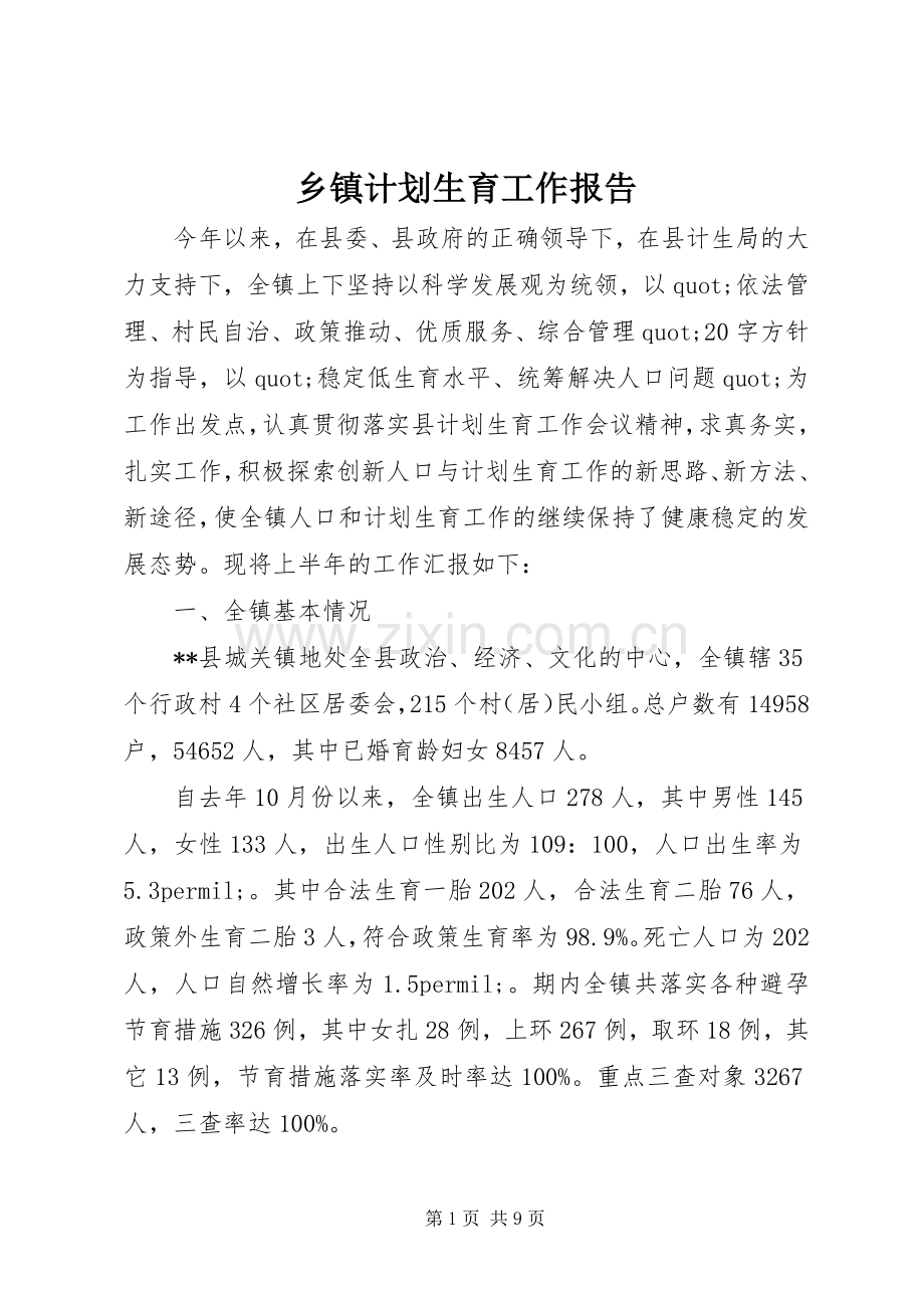 乡镇计划生育工作报告.docx_第1页